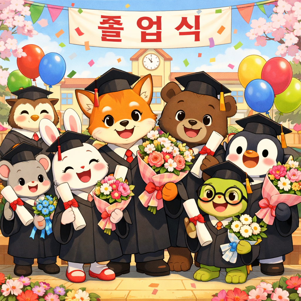 졸업시즌 동물학교 졸업식 - 한글이 표시되네요