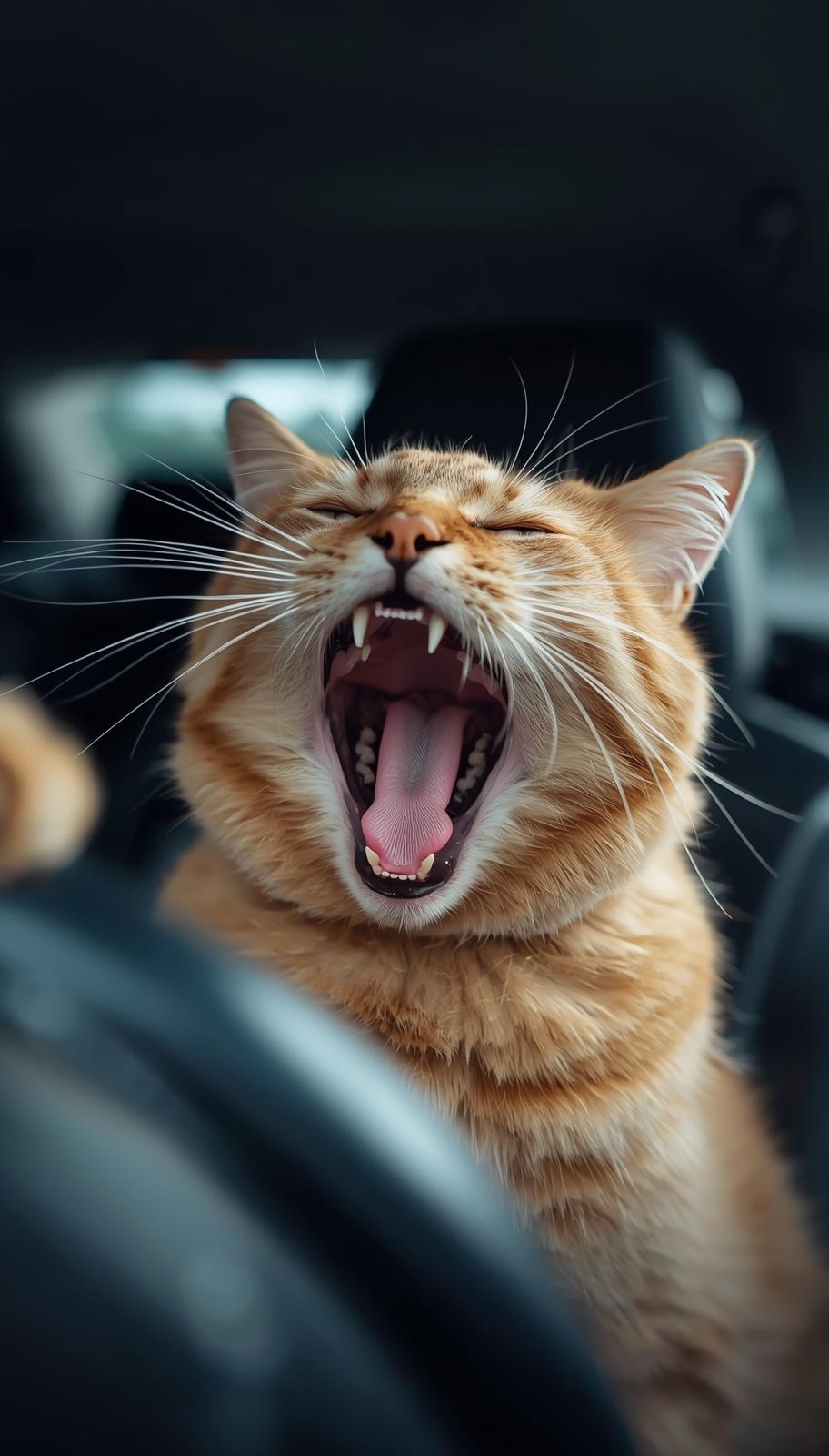 하품하면서 운전하는 고양이