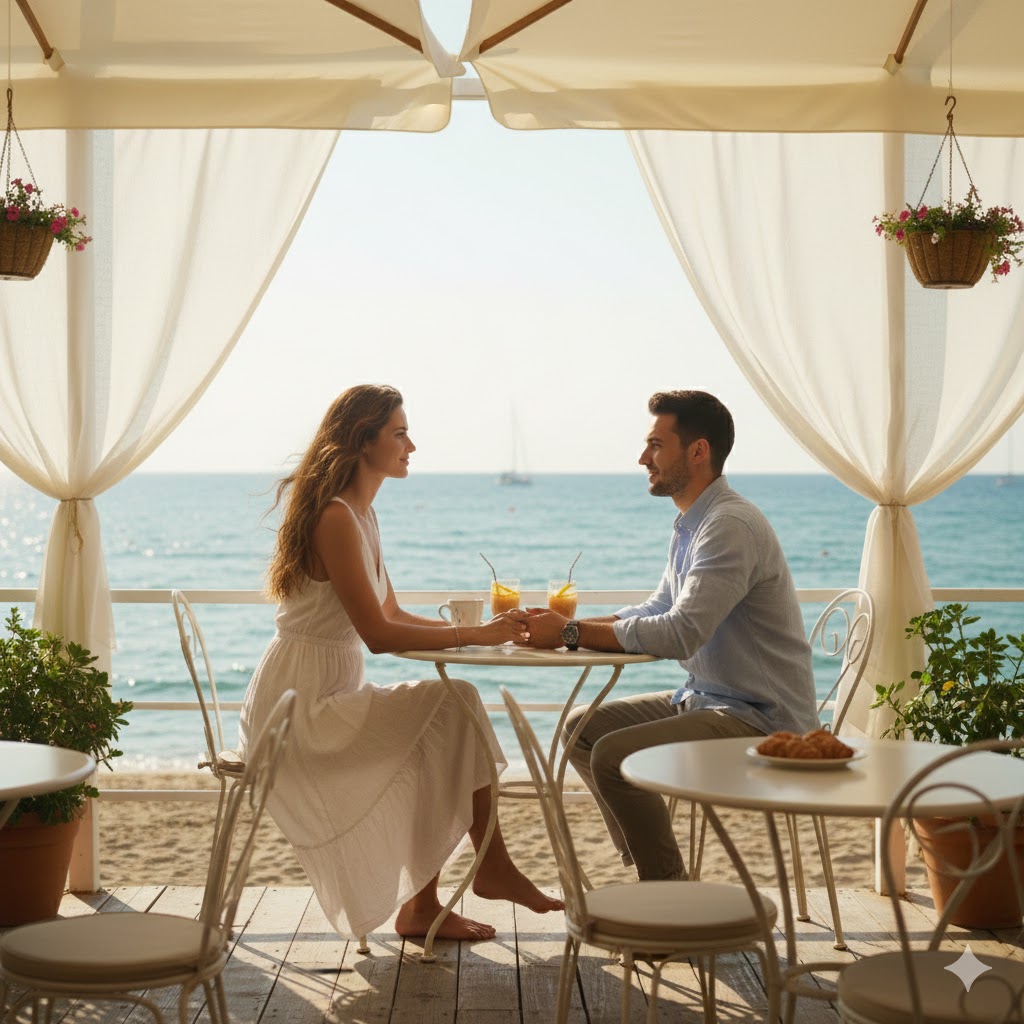 따뜻한 바닷가의 테라스