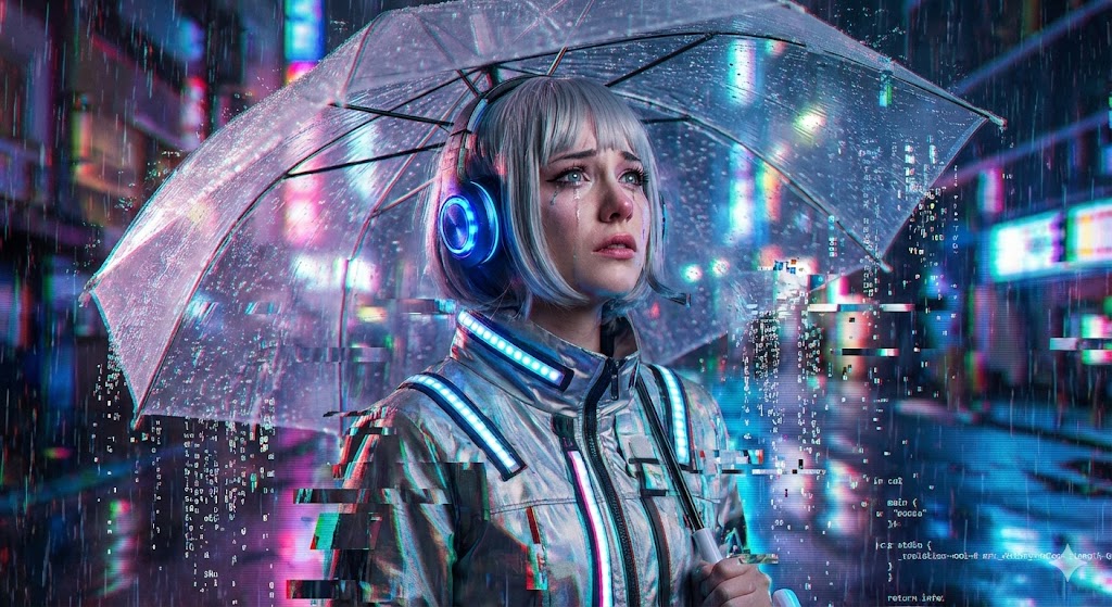 미래적인 배경의 소녀